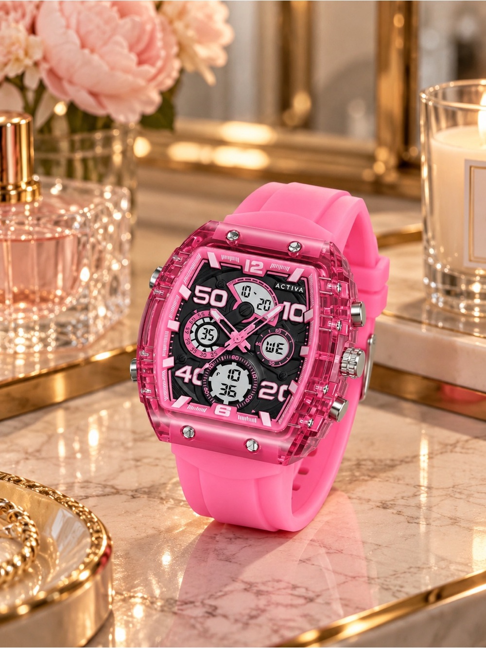 Activa X Invicta ACW8109-012 Pink Analog Digital Watch NWT Box